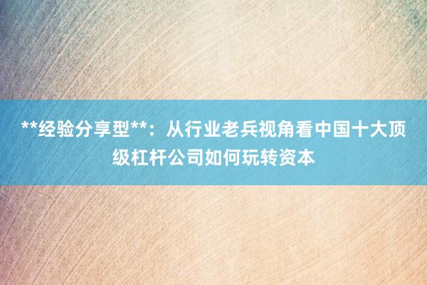 **经验分享型**：从行业老兵视角看中国十大顶级杠杆公司如何玩转资本