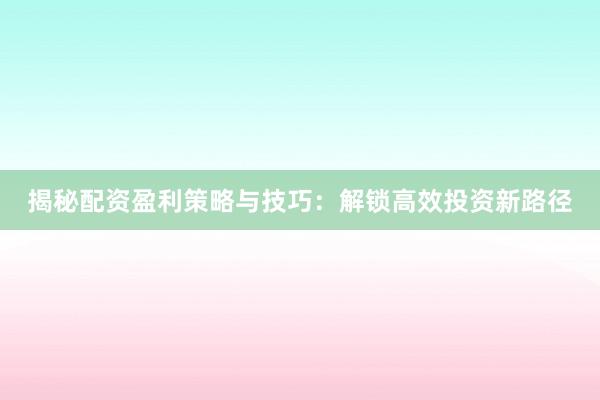 揭秘配资盈利策略与技巧：解锁高效投资新路径