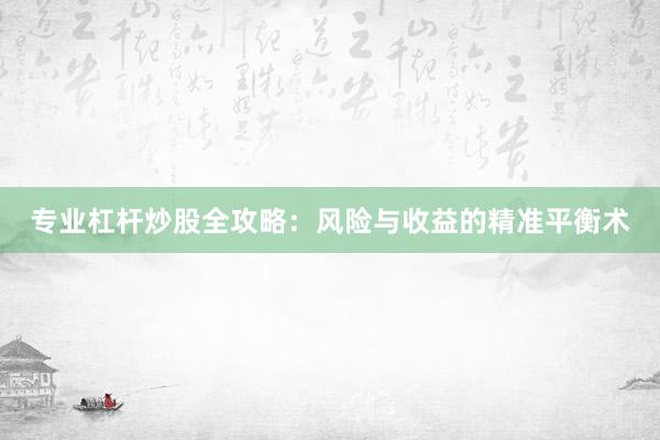 专业杠杆炒股全攻略：风险与收益的精准平衡术