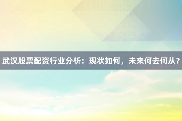 武汉股票配资行业分析：现状如何，未来何去何从？