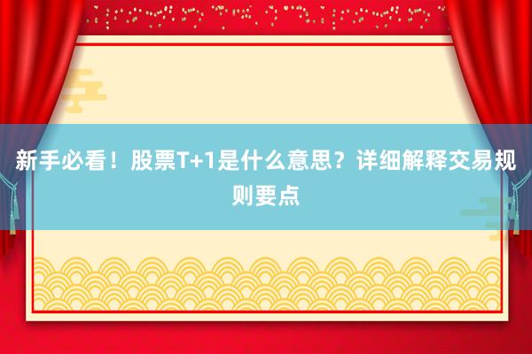 新手必看！股票T+1是什么意思？详细解释交易规则要点