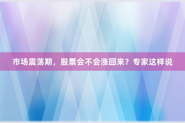 市场震荡期，股票会不会涨回来？专家这样说