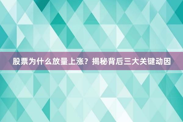 股票为什么放量上涨？揭秘背后三大关键动因
