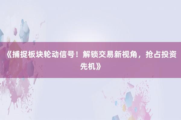 《捕捉板块轮动信号！解锁交易新视角，抢占投资先机》