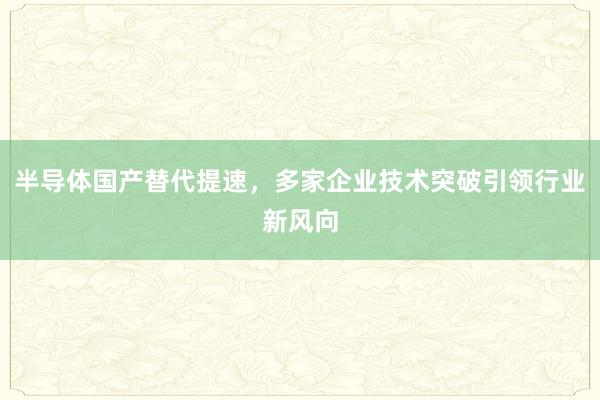 半导体国产替代提速，多家企业技术突破引领行业新风向