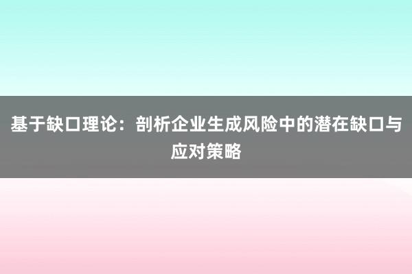 基于缺口理论：剖析企业生成风险中的潜在缺口与应对策略