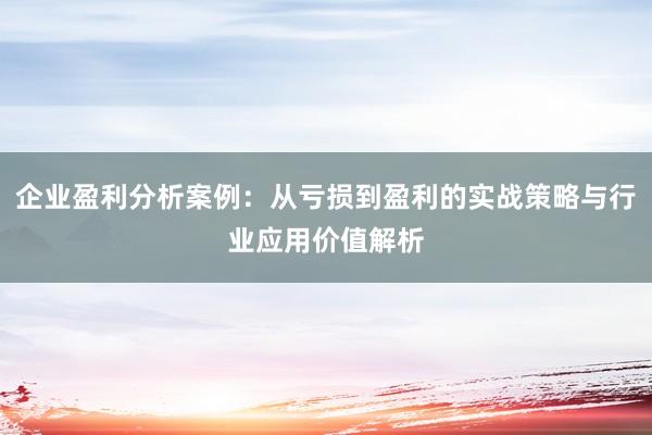 企业盈利分析案例：从亏损到盈利的实战策略与行业应用价值解析