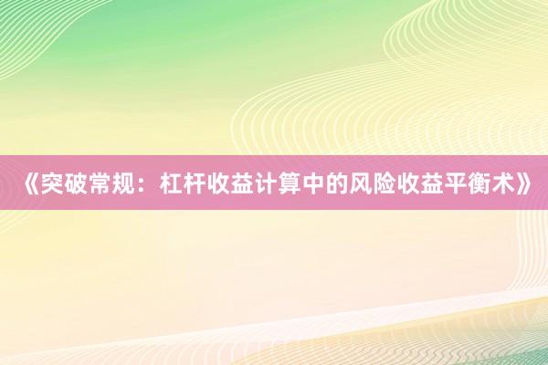 《突破常规：杠杆收益计算中的风险收益平衡术》