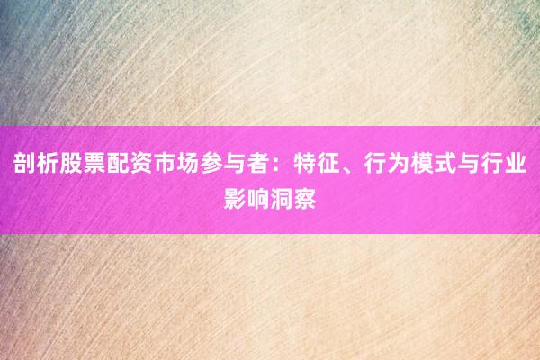 剖析股票配资市场参与者：特征、行为模式与行业影响洞察