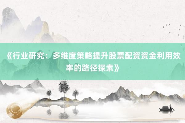 《行业研究:多维度策略提升股票配资资金利用效率的路径探索》