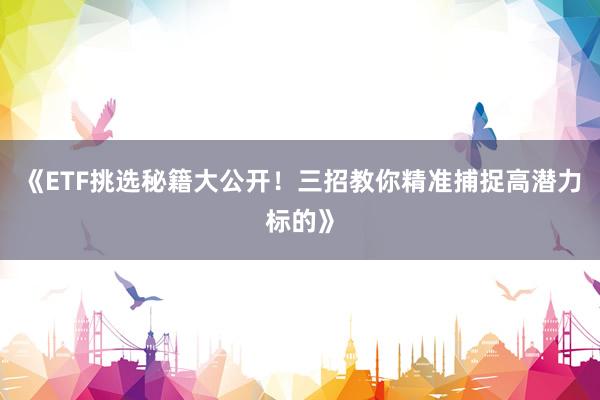 《ETF挑选秘籍大公开!三招教你精准捕捉高潜力标的》
